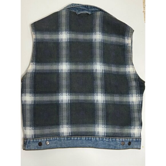 VTG Disney Mickey Denim Vest Mens M 90s Y2K Flannel Travel Outdoor Reversible - Picture 6 of 10